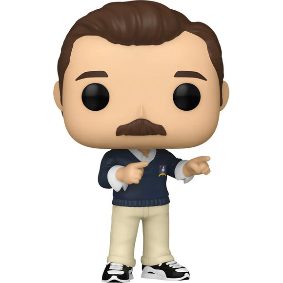 Ted Lasso señalando Funko Pop