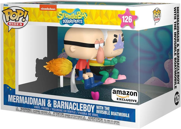 Funko Pop Bob Esponja Hombre Sirena y Chico Percebe con coche invisible Rides Exclusive Amazon