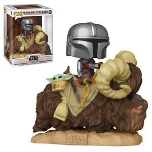 The Mandalorian Mando on Bantha with Child in Bag Deluxe Pop!